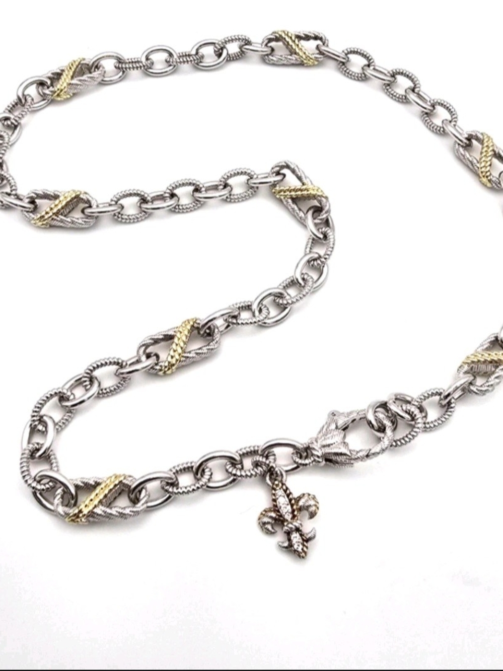 Judith Ripka 925 Sterling Silver Two Tone Fleur De Lis Set: Necklace & Bracelet